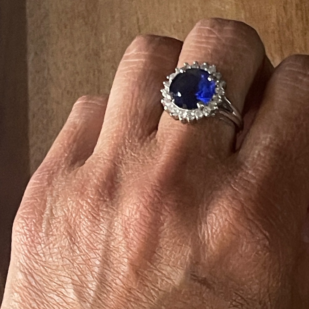 CZ Blue Sapphire and CZ diamond Ring